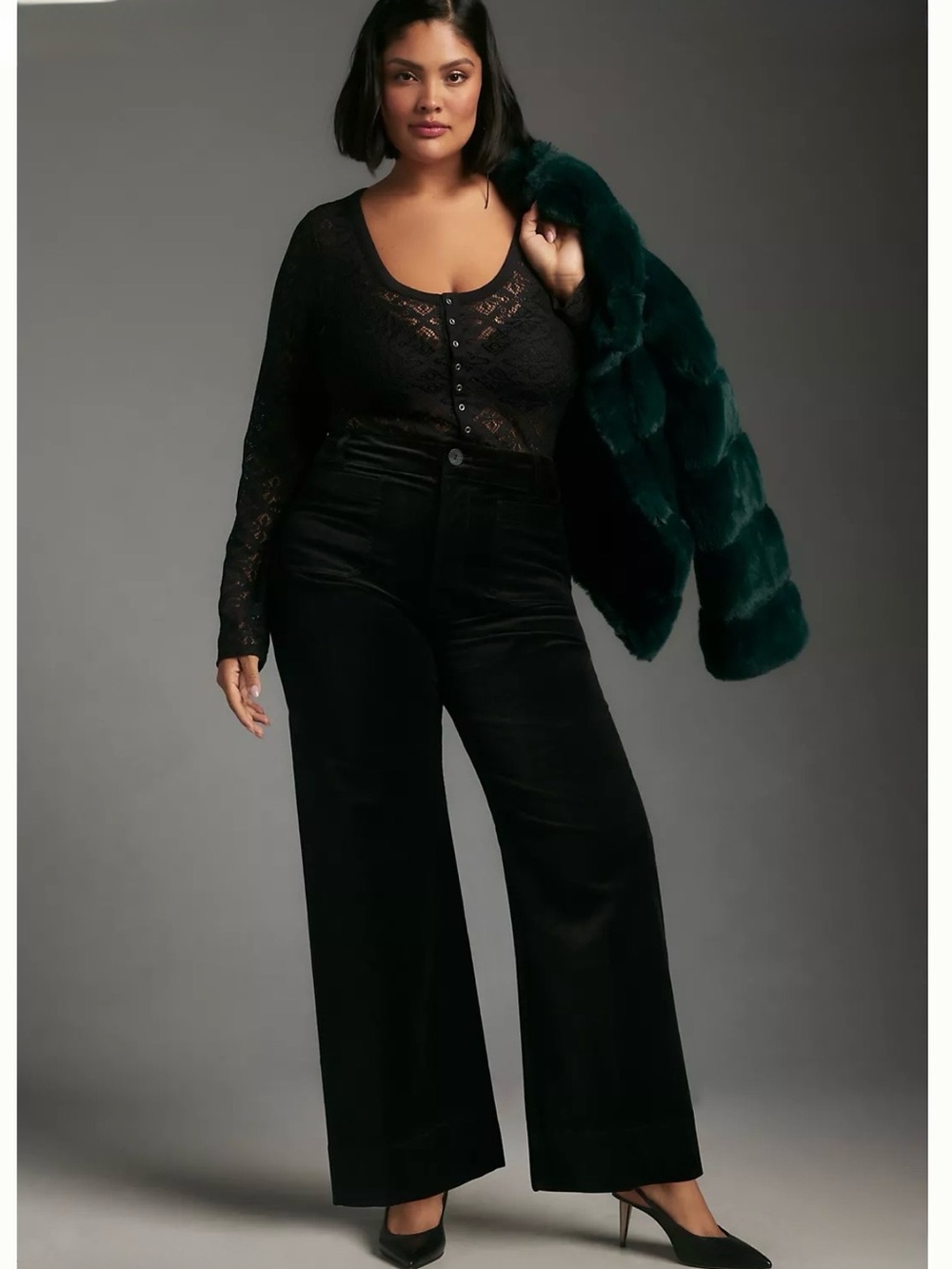 Anthropologie Maeve Colette Velvet Crop Wide-Leg Pants in Black